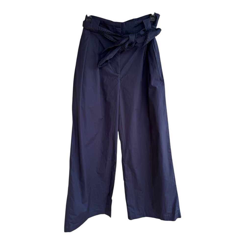 Anthropologie En Saison Marin Navy Wide Leg Embroidered Belt Trousers Large - Picture 2 of 8
